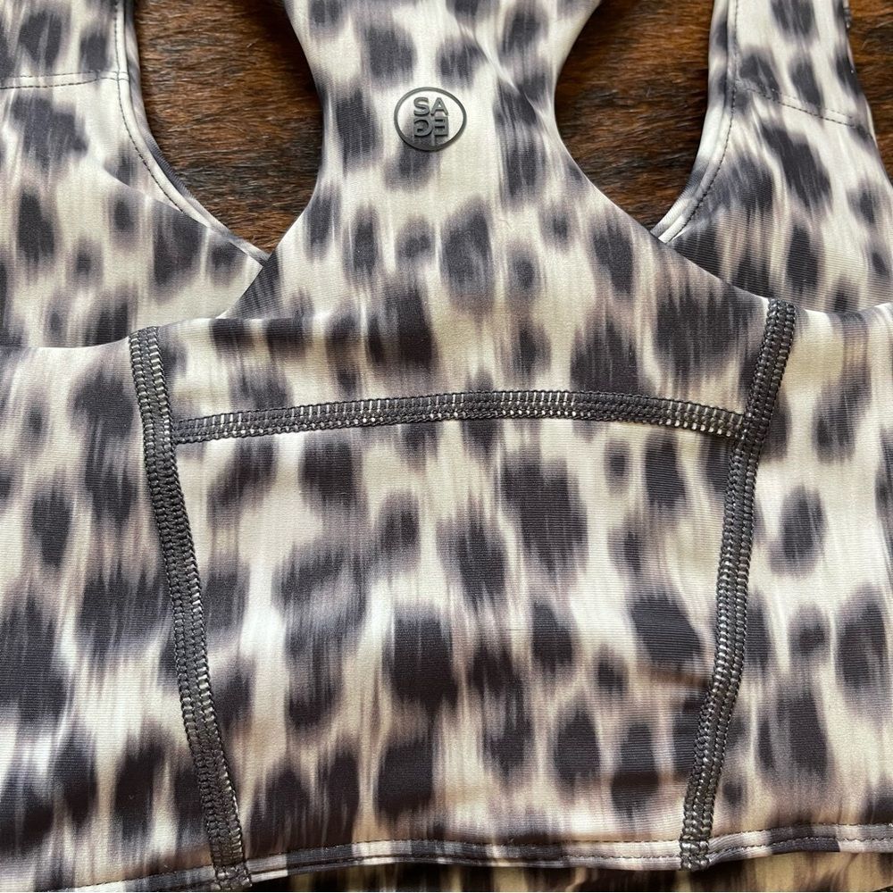 NWT Sage Leopard Print Animal Print Gray & Black Sports Bra Athletic Comfy Yoga - Picture 7 of 11